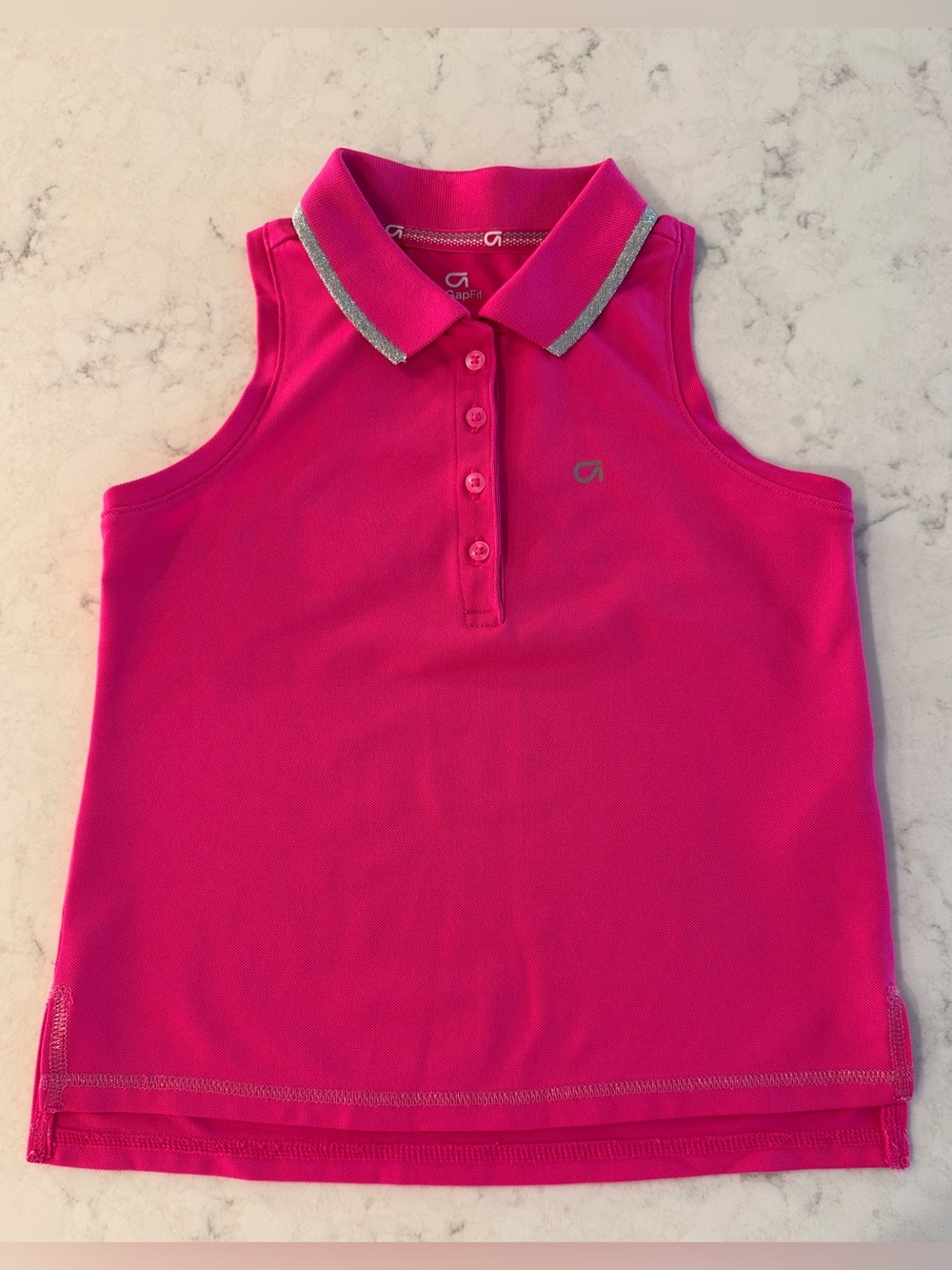 GAP Fit, Girls Hot Pink Sleeveless Polo Dry Fit with Silver Trim